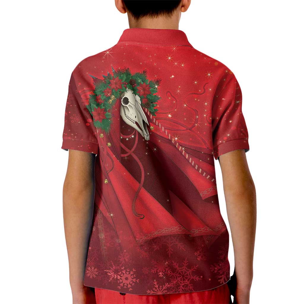 Merry Creepmas Mari Lwyd Kid Polo Shirt Folklore Ghost Horse Christmas - Wonder Print Shop