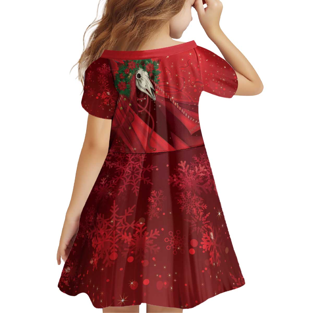 Merry Creepmas Mari Lwyd Kid Short Sleeve Dress Folklore Ghost Horse Christmas - Wonder Print Shop