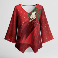 Merry Creepmas Mari Lwyd Kimono Sleeve Blouse Folklore Ghost Horse Christmas - Wonder Print Shop