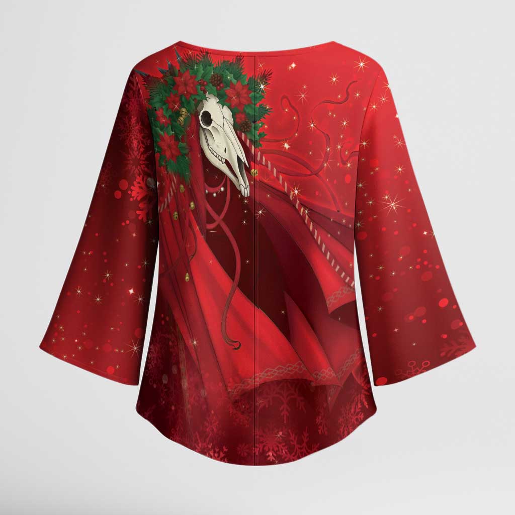 Merry Creepmas Mari Lwyd Kimono Sleeve Blouse Folklore Ghost Horse Christmas - Wonder Print Shop