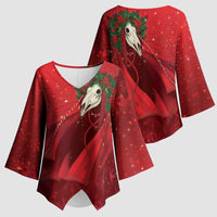 Merry Creepmas Mari Lwyd Kimono Sleeve Blouse Folklore Ghost Horse Christmas - Wonder Print Shop