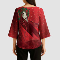 Merry Creepmas Mari Lwyd Kimono Sleeve Blouse Folklore Ghost Horse Christmas - Wonder Print Shop