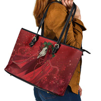 Merry Creepmas Mari Lwyd Leather Tote Bag Folklore Ghost Horse Christmas - Wonder Print Shop