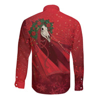 Merry Creepmas Mari Lwyd Long Sleeve Button Shirt Folklore Ghost Horse Christmas - Wonder Print Shop