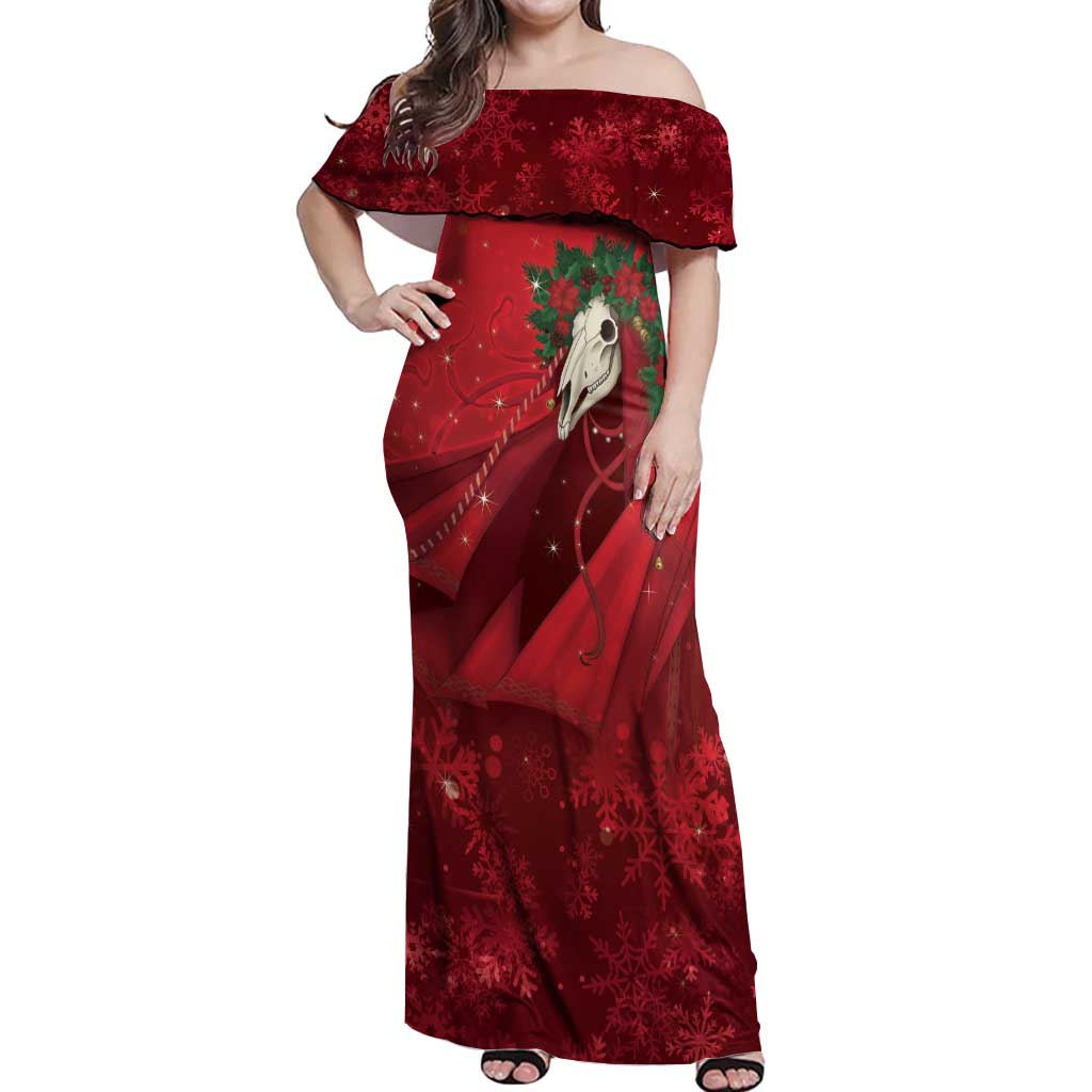 Merry Creepmas Mari Lwyd Off Shoulder Maxi Dress Folklore Ghost Horse Christmas - Wonder Print Shop