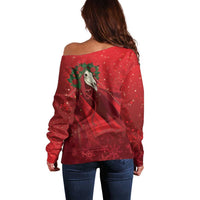 Merry Creepmas Mari Lwyd Off Shoulder Sweater Folklore Ghost Horse Christmas - Wonder Print Shop
