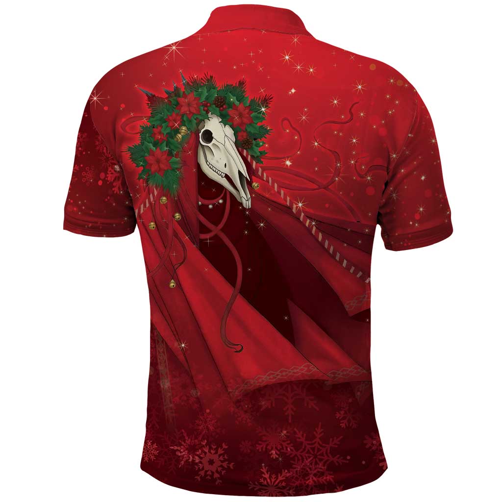 Merry Creepmas Mari Lwyd Polo Shirt Folklore Ghost Horse Christmas - Wonder Print Shop