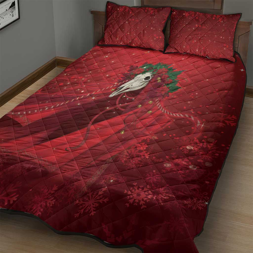 Merry Creepmas Mari Lwyd Quilt Bed Set Folklore Ghost Horse Christmas - Wonder Print Shop