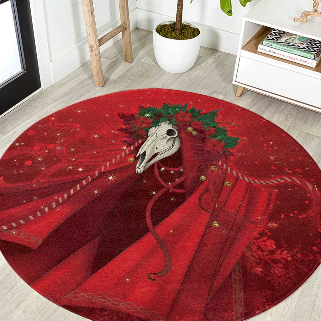 Merry Creepmas Mari Lwyd Round Carpet Folklore Ghost Horse Christmas - Wonder Print Shop