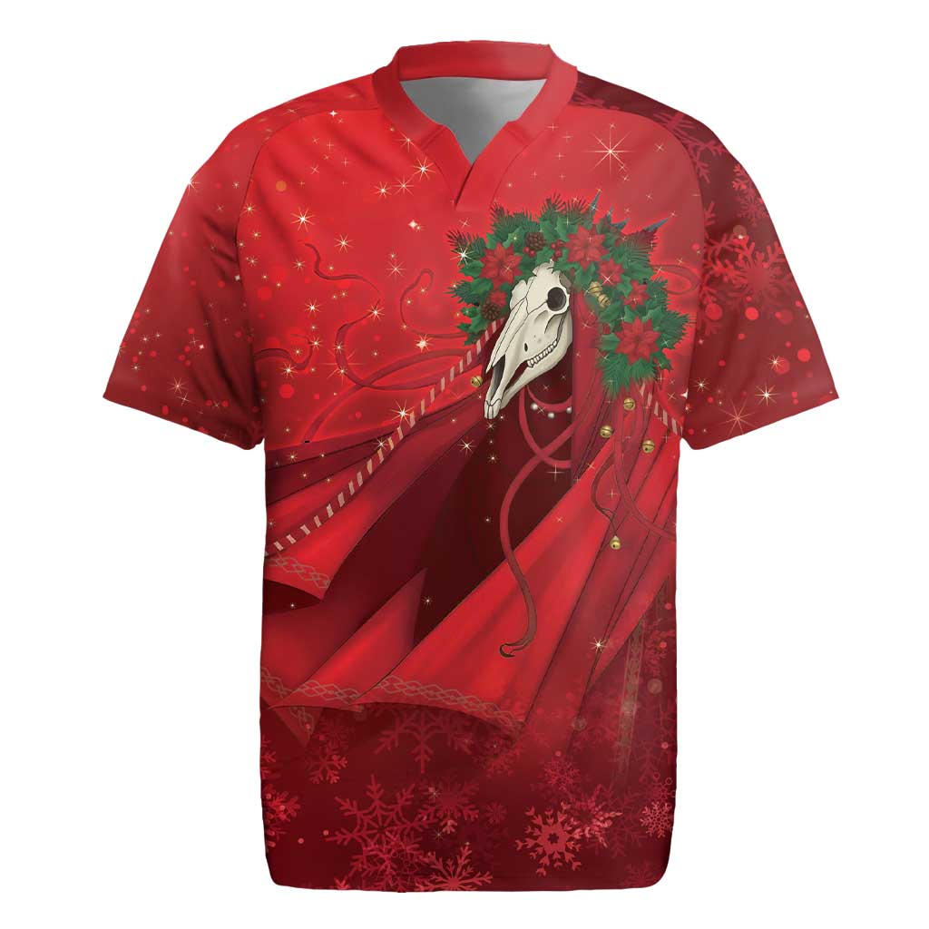 Merry Creepmas Mari Lwyd Rugby Jersey Folklore Ghost Horse Christmas - Wonder Print Shop