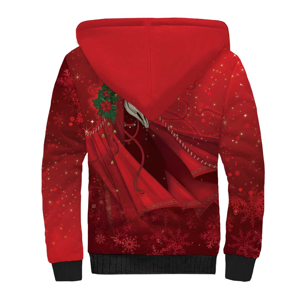 Merry Creepmas Mari Lwyd Sherpa Hoodie Folklore Ghost Horse Christmas - Wonder Print Shop