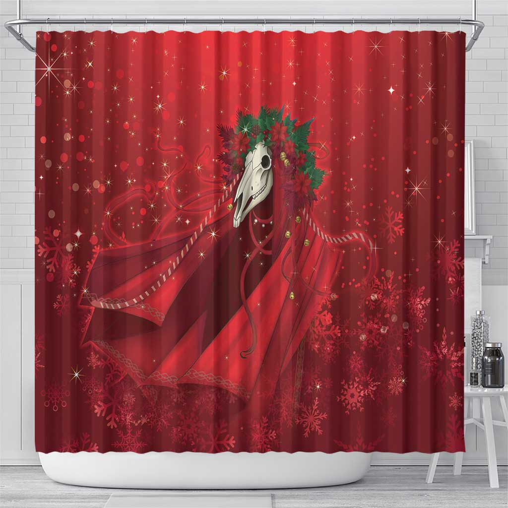 Merry Creepmas Mari Lwyd Shower Curtain Folklore Ghost Horse Christmas - Wonder Print Shop