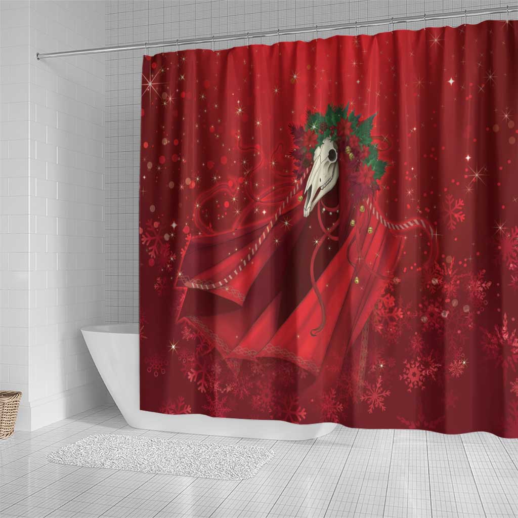 Merry Creepmas Mari Lwyd Shower Curtain Folklore Ghost Horse Christmas - Wonder Print Shop