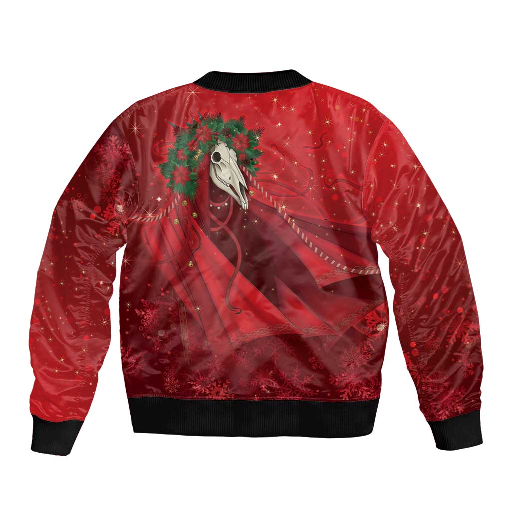 Merry Creepmas Mari Lwyd Sleeve Zip Bomber Jacket Folklore Ghost Horse Christmas - Wonder Print Shop
