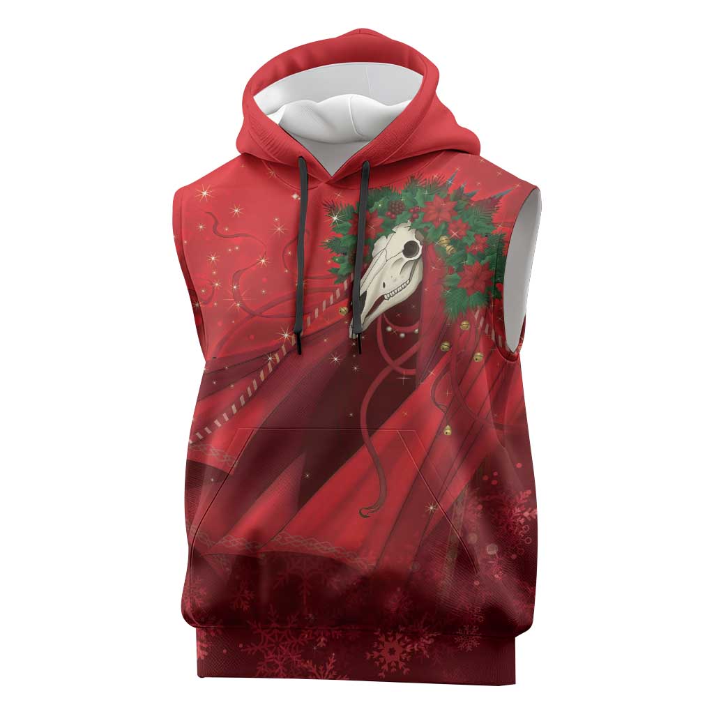 Merry Creepmas Mari Lwyd Sleeveless Hoodie Folklore Ghost Horse Christmas - Wonder Print Shop