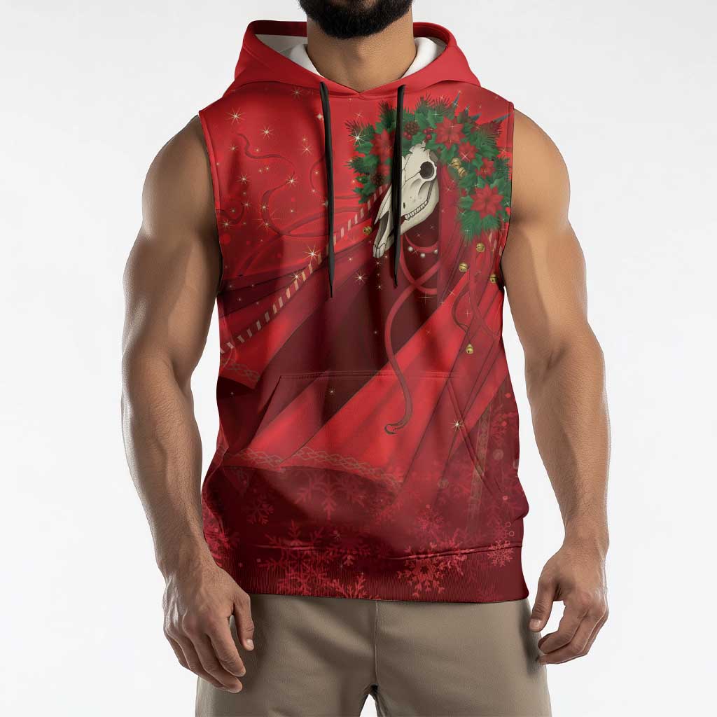 Merry Creepmas Mari Lwyd Sleeveless Hoodie Folklore Ghost Horse Christmas - Wonder Print Shop