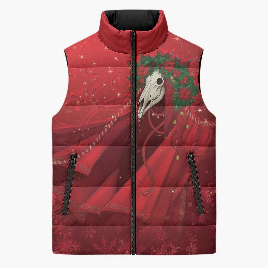 Merry Creepmas Mari Lwyd Sleeveless Puffer Jacket Folklore Ghost Horse Christmas - Wonder Print Shop