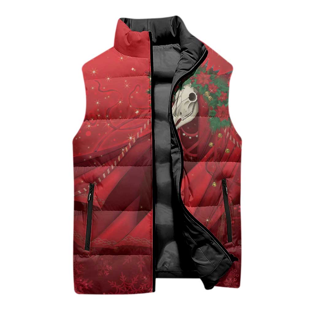 Merry Creepmas Mari Lwyd Sleeveless Puffer Jacket Folklore Ghost Horse Christmas - Wonder Print Shop