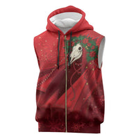 Merry Creepmas Mari Lwyd Sleeveless Zip Hoodie Folklore Ghost Horse Christmas - Wonder Print Shop