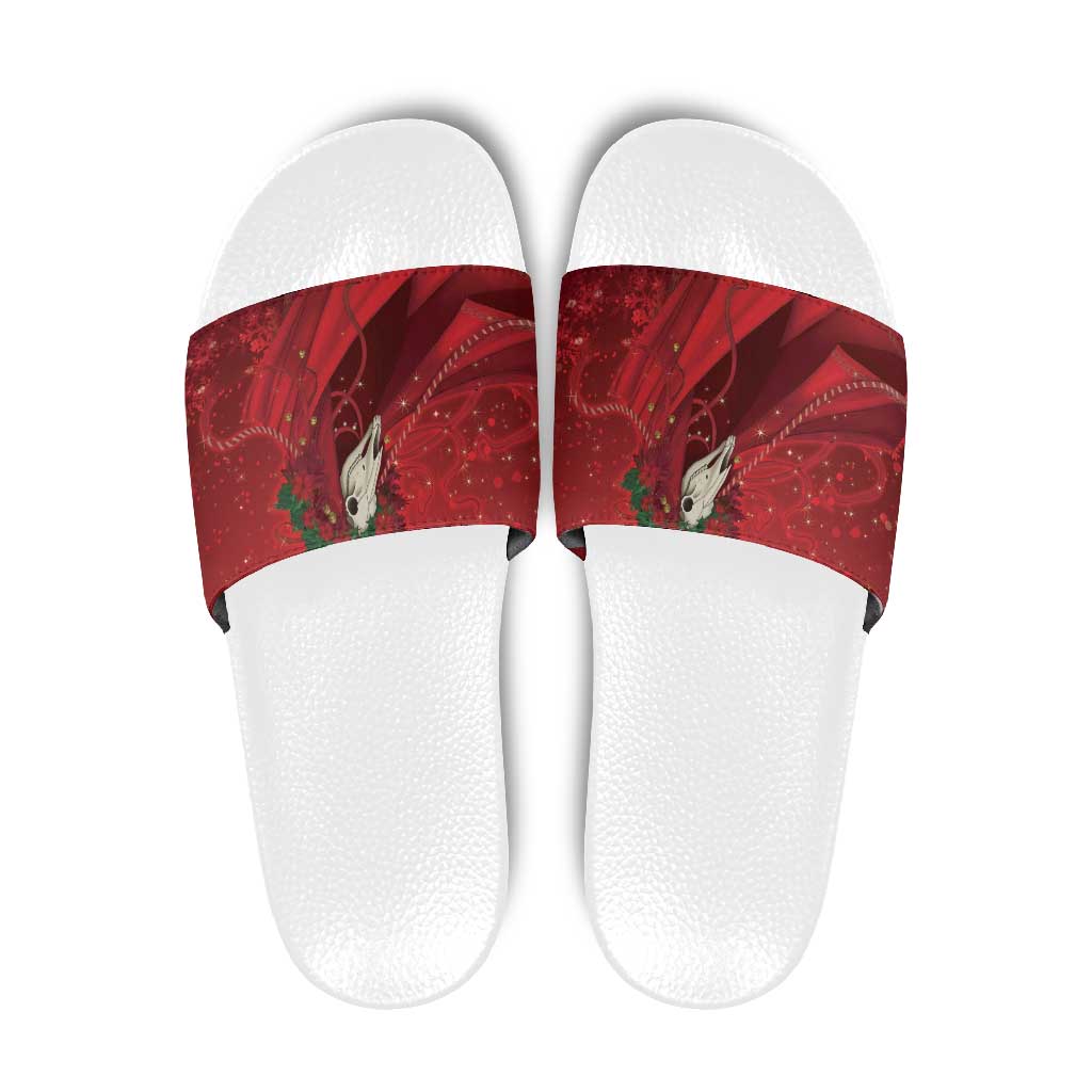 Merry Creepmas Mari Lwyd Slide Sandals Folklore Ghost Horse Christmas - Wonder Print Shop