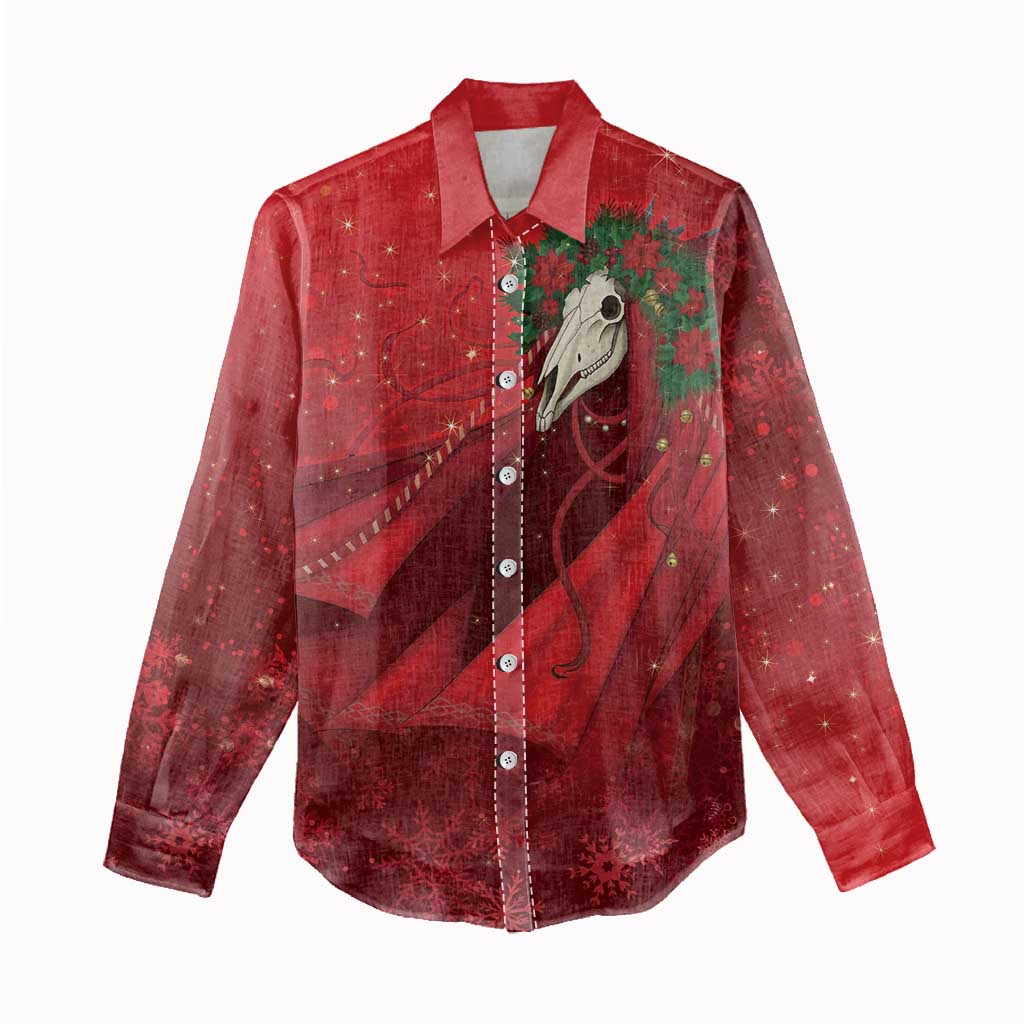 Merry Creepmas Mari Lwyd Women Casual Shirt Folklore Ghost Horse Christmas - Wonder Print Shop