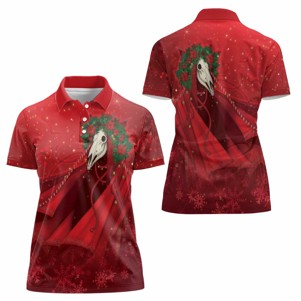 Merry Creepmas Mari Lwyd Women Polo Shirt Folklore Ghost Horse Christmas - Wonder Print Shop