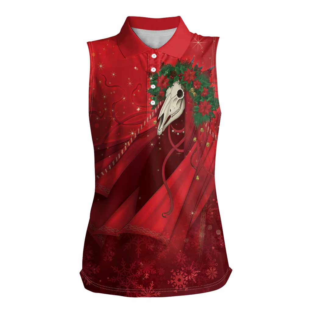 Merry Creepmas Mari Lwyd Women Sleeveless Polo Shirt Folklore Ghost Horse Christmas - Wonder Print Shop
