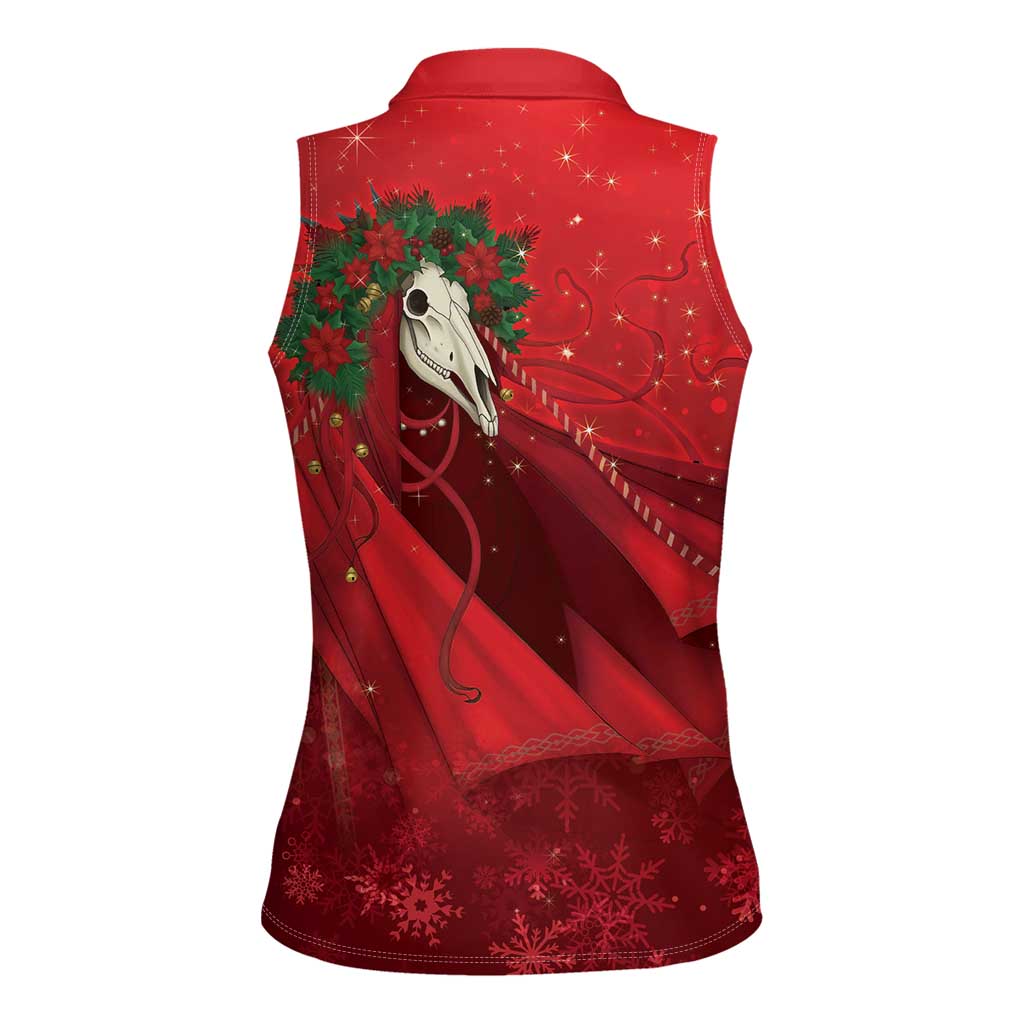 Merry Creepmas Mari Lwyd Women Sleeveless Polo Shirt Folklore Ghost Horse Christmas - Wonder Print Shop