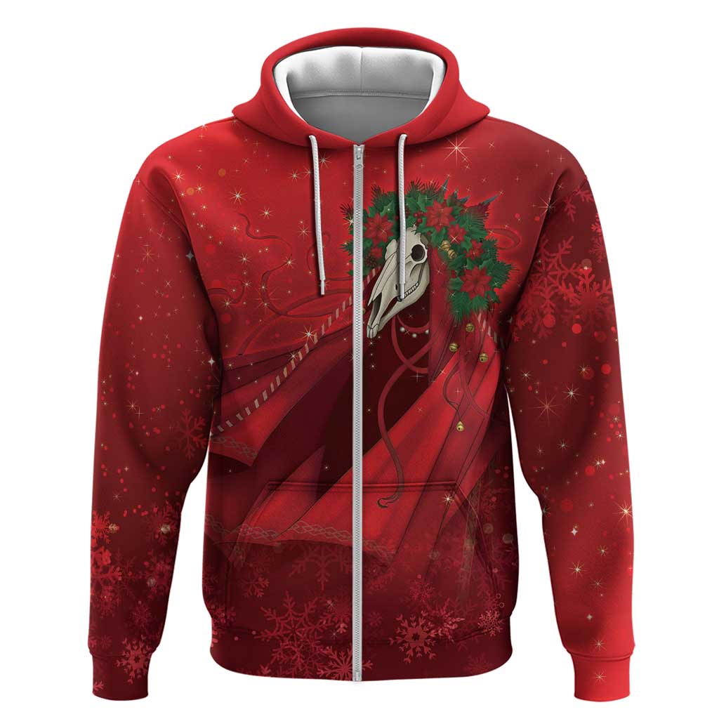 Merry Creepmas Mari Lwyd Zip Hoodie Folklore Ghost Horse Christmas - Wonder Print Shop