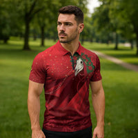 Merry Creepmas Mari Lwyd Zipper Polo Shirt Folklore Ghost Horse Christmas - Wonder Print Shop