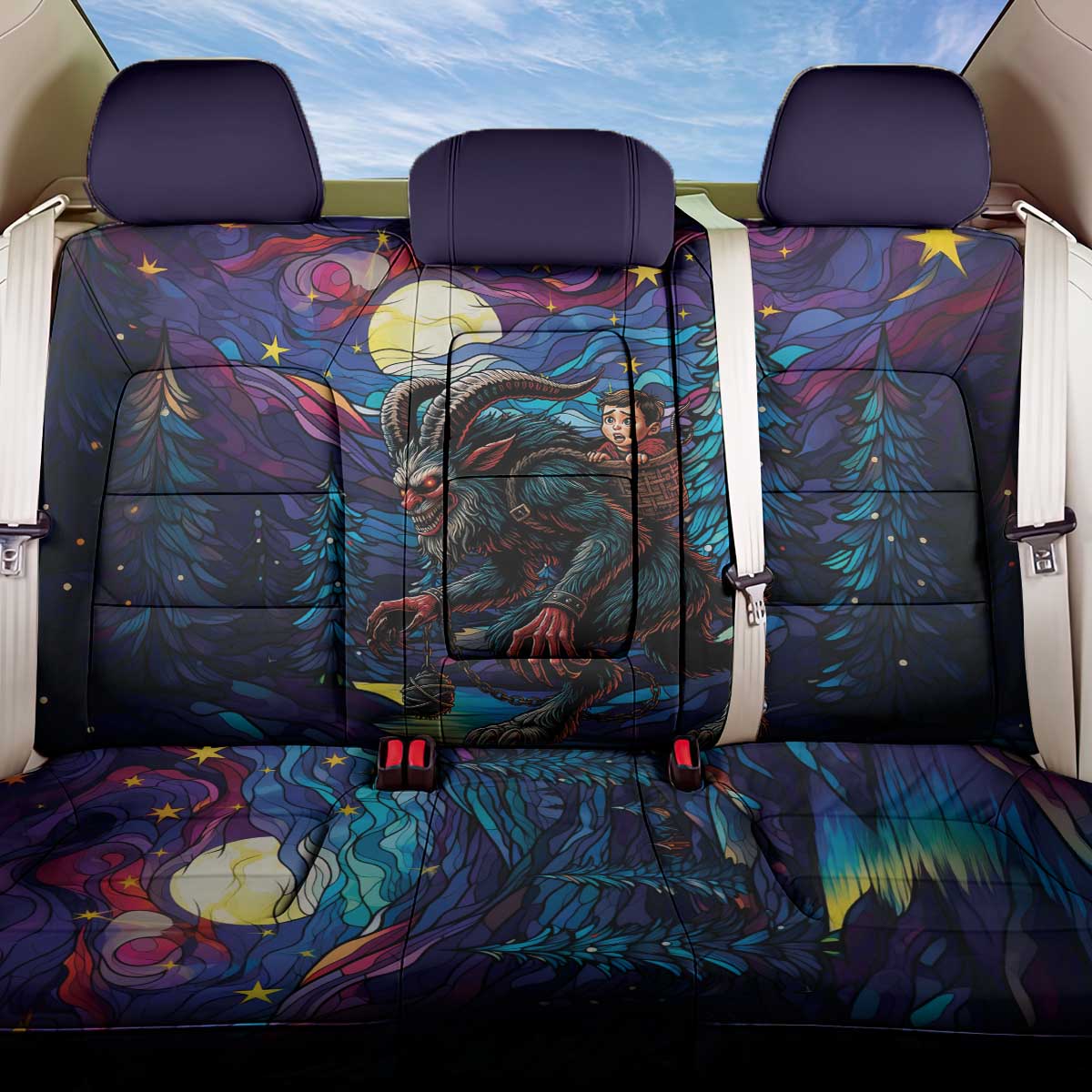 Stained Glass Krampus Back Car Seat Cover Gothic Christmas Myth - Wonder Print Shop