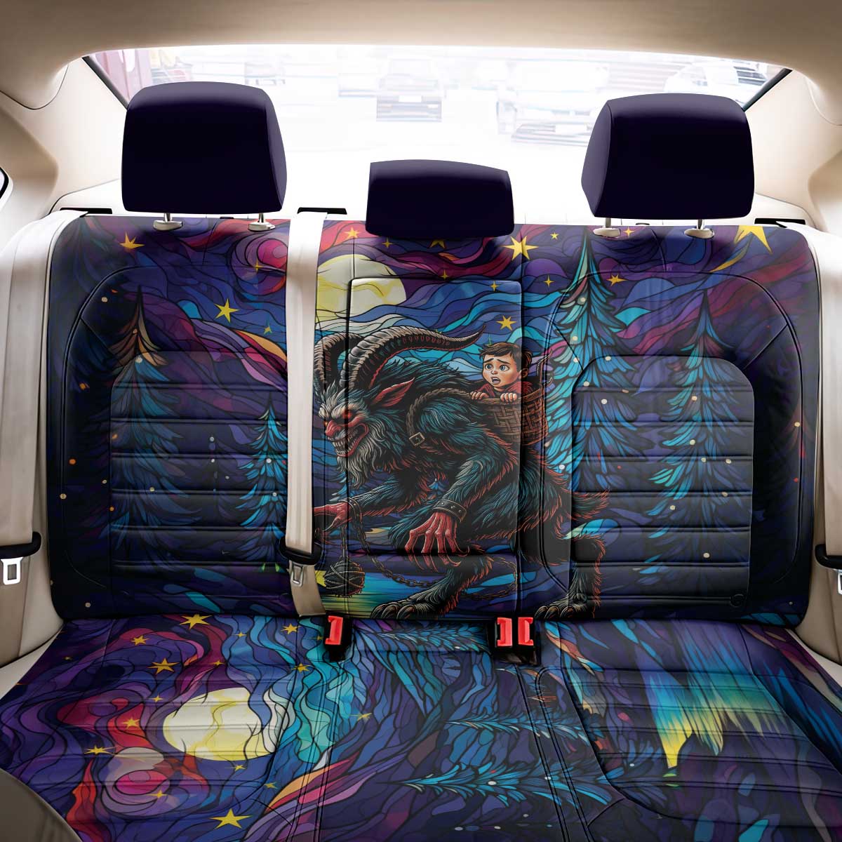 Stained Glass Krampus Back Car Seat Cover Gothic Christmas Myth - Wonder Print Shop