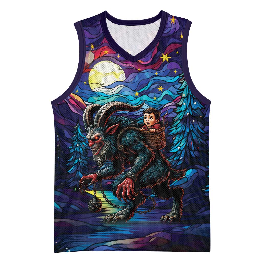 Stained Glass Krampus Basketball Jersey Gothic Christmas Myth - Wonder Print Shop