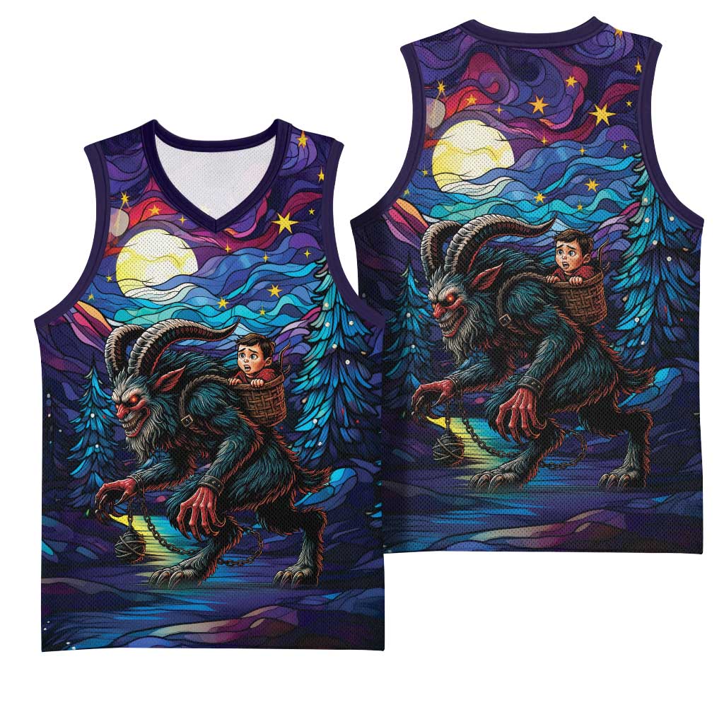 Stained Glass Krampus Basketball Jersey Gothic Christmas Myth - Wonder Print Shop