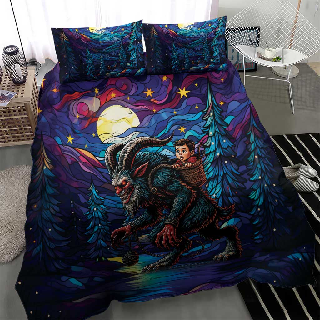 Stained Glass Krampus Bedding Set Gothic Christmas Myth - Wonder Print Shop