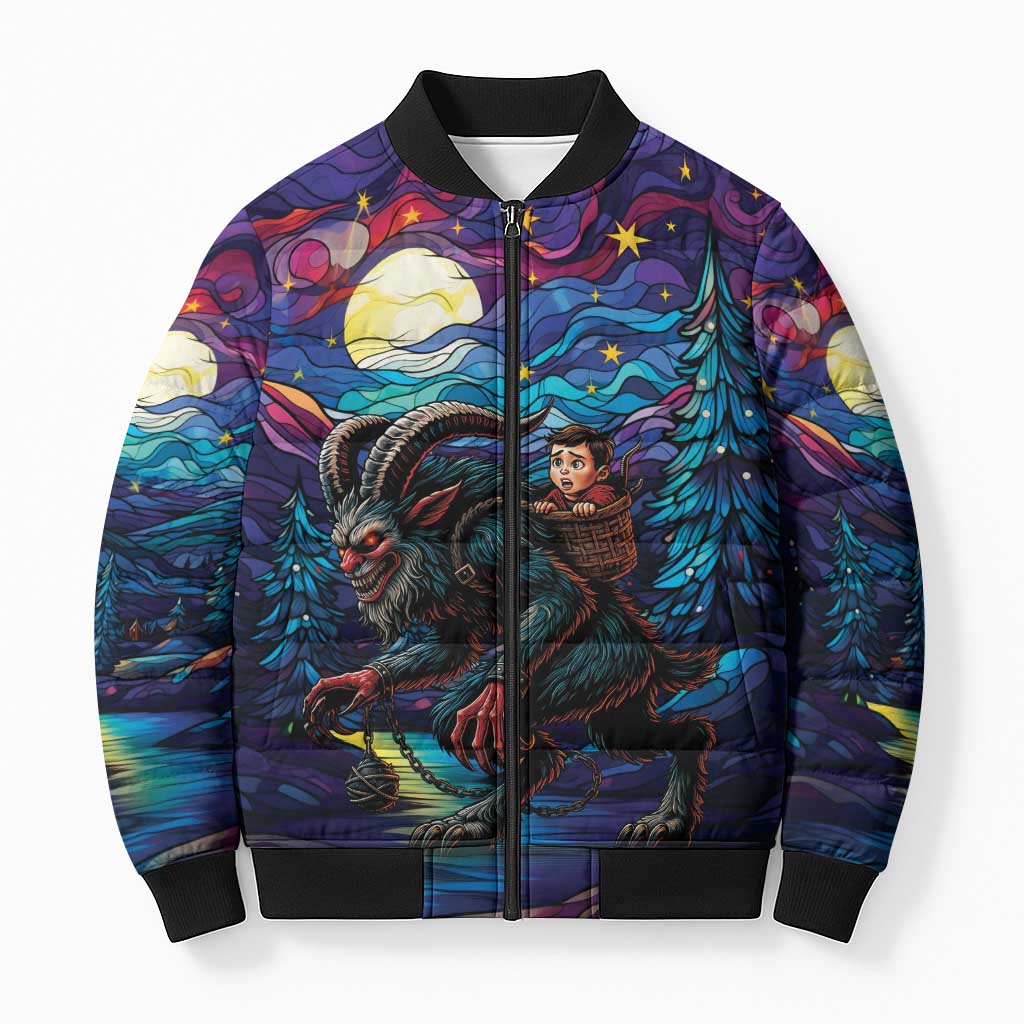 Stained Glass Krampus Bomber Puffer Jacket Gothic Christmas Myth - Wonder Print Shop