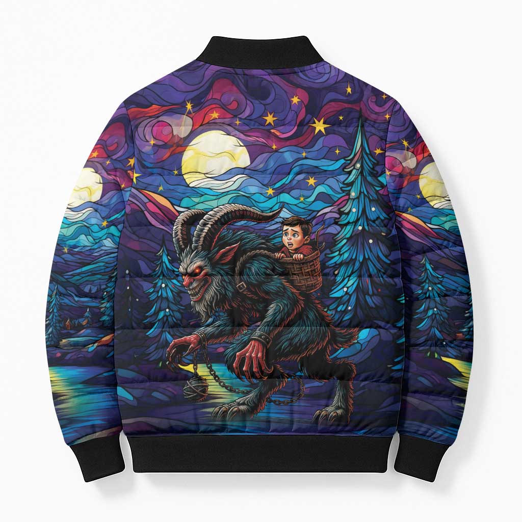 Stained Glass Krampus Bomber Puffer Jacket Gothic Christmas Myth - Wonder Print Shop