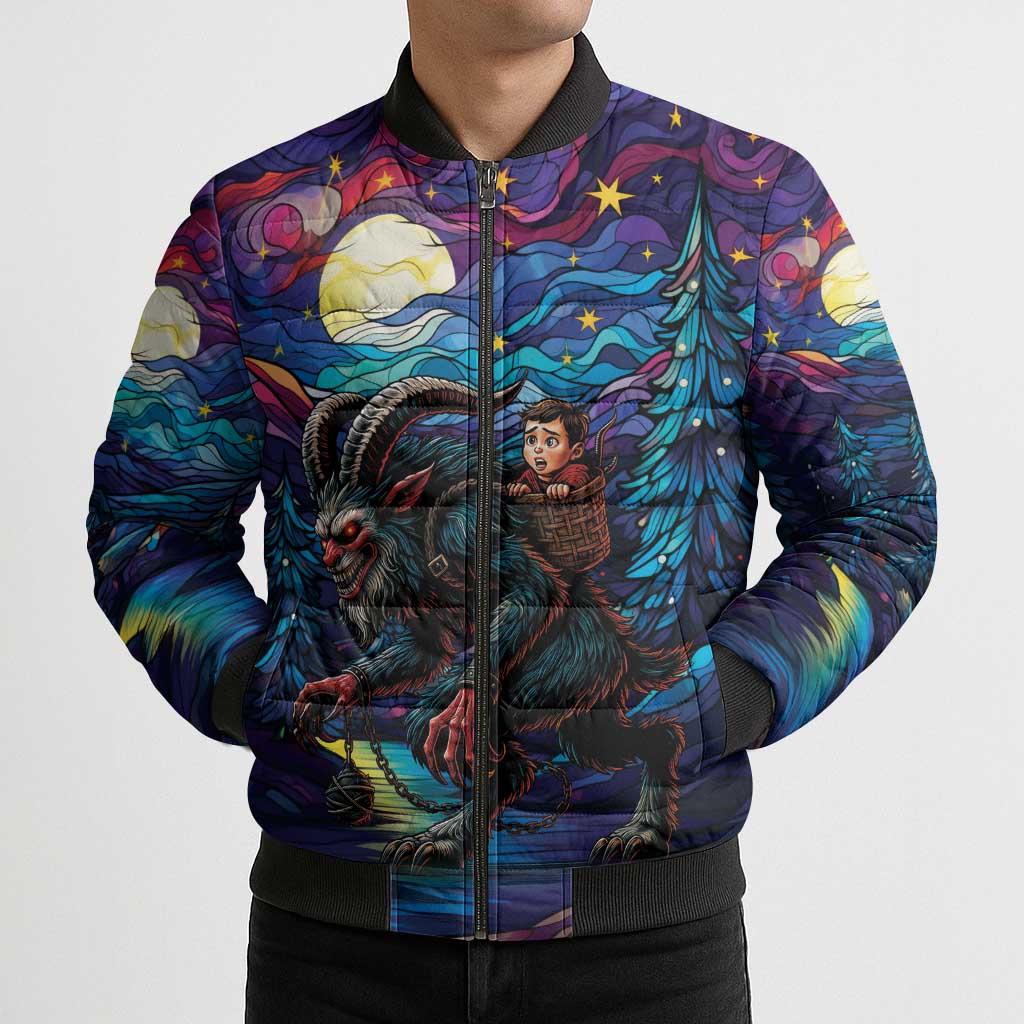 Stained Glass Krampus Bomber Puffer Jacket Gothic Christmas Myth - Wonder Print Shop