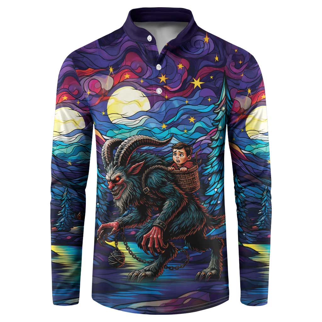 Stained Glass Krampus Button Sweatshirt Gothic Christmas Myth - Wonder Print Shop
