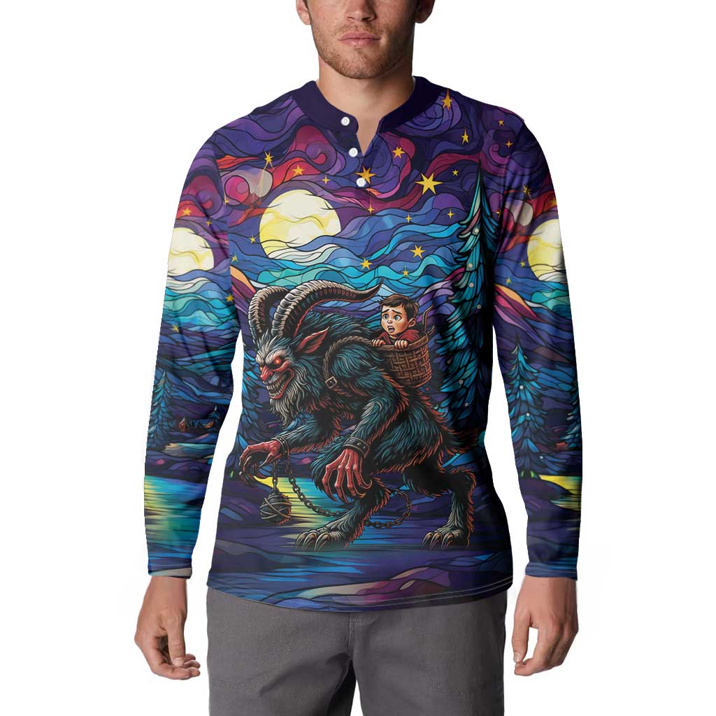 Stained Glass Krampus Button Sweatshirt Gothic Christmas Myth - Wonder Print Shop