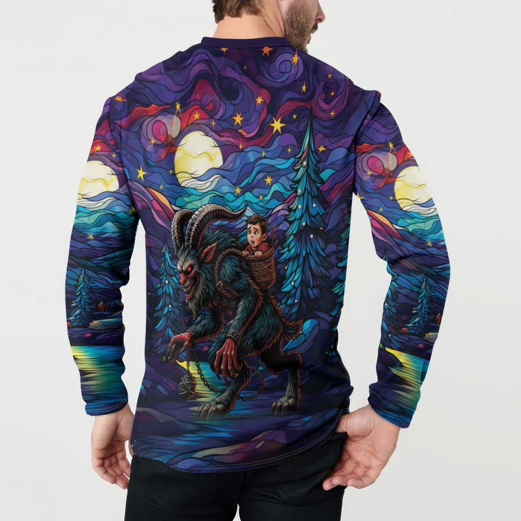 Stained Glass Krampus Button Sweatshirt Gothic Christmas Myth - Wonder Print Shop
