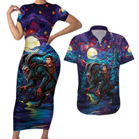 Stained Glass Krampus Couples Matching Short Sleeve Bodycon Dress and Hawaiian Shirt Gothic Christmas Myth - Wonder Print Shop