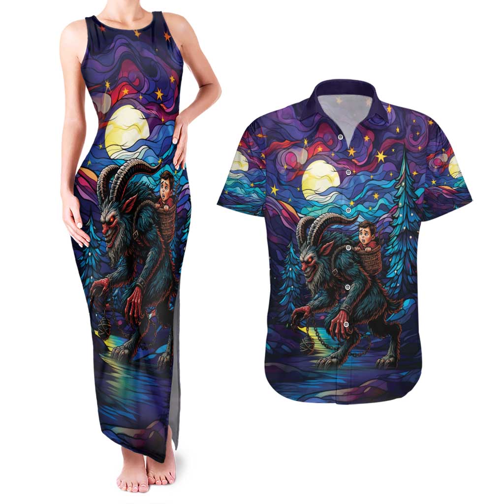 Stained Glass Krampus Couples Matching Tank Maxi Dress and Hawaiian Shirt Gothic Christmas Myth - Wonder Print Shop