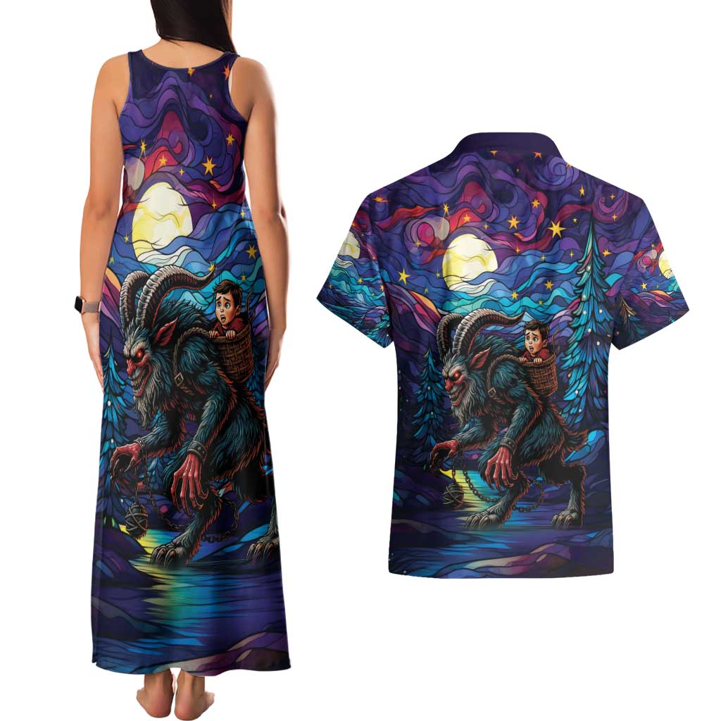Stained Glass Krampus Couples Matching Tank Maxi Dress and Hawaiian Shirt Gothic Christmas Myth - Wonder Print Shop