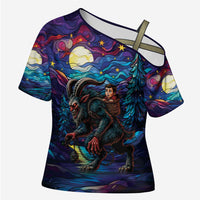 Stained Glass Krampus Cross Shoulder Shirt Gothic Christmas Myth - Wonder Print Shop