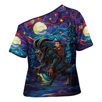 Stained Glass Krampus Cross Shoulder Shirt Gothic Christmas Myth - Wonder Print Shop