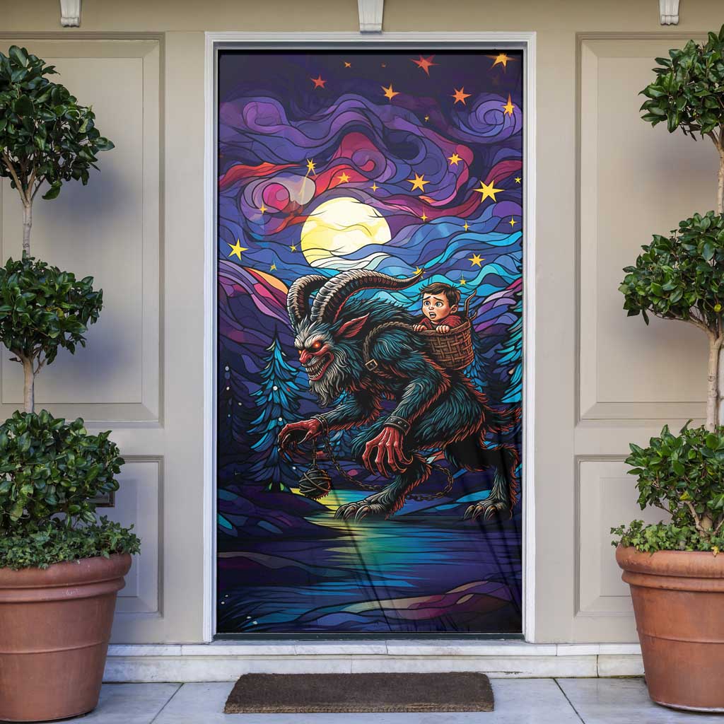 Stained Glass Krampus Door Cover Gothic Christmas Myth - Wonder Print Shop