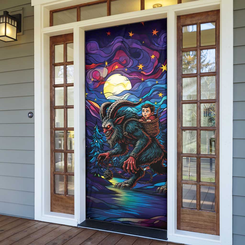 Stained Glass Krampus Door Cover Gothic Christmas Myth - Wonder Print Shop