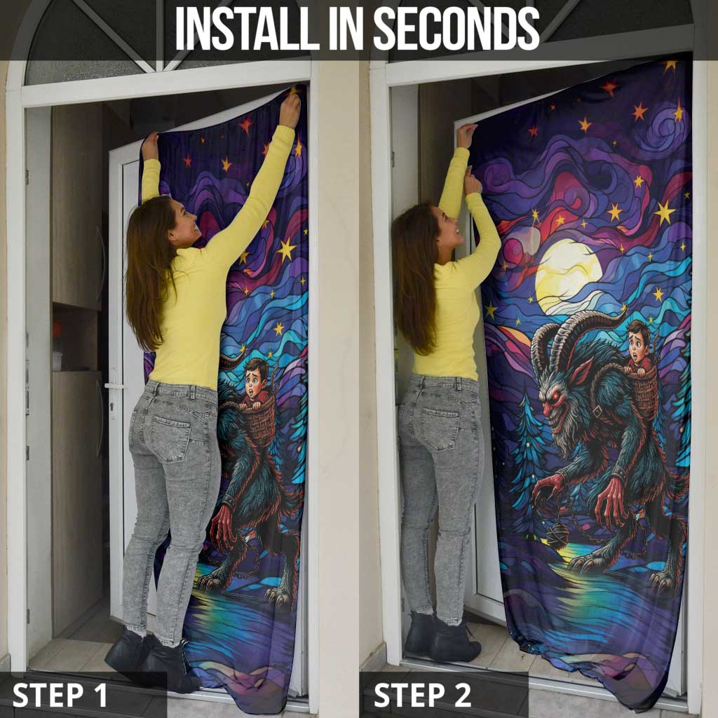 Stained Glass Krampus Door Cover Gothic Christmas Myth - Wonder Print Shop