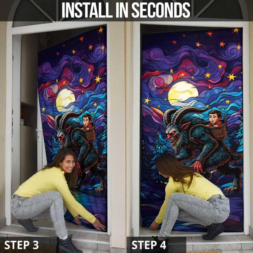 Stained Glass Krampus Door Cover Gothic Christmas Myth - Wonder Print Shop